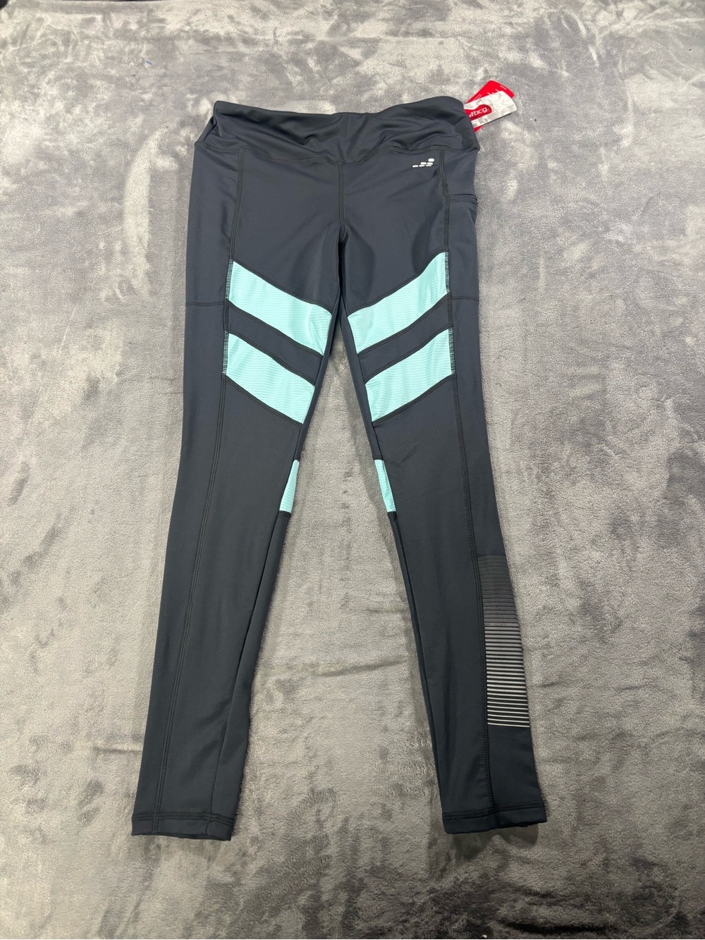 bcg Black Leggings with Aqua Chevron Panels